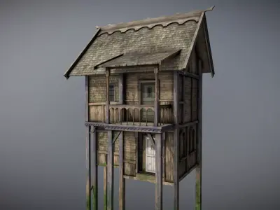 Medieval Lake Village - House 8 with interiors Low-poly 3D model