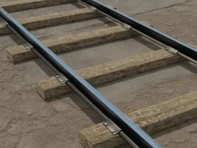 Kit wood trestle and  railway track Low-poly 3D model