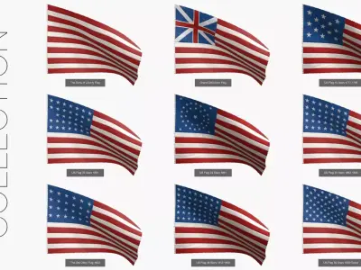 Stars and Stripes US Flags Collection 3D Model Pack purchase