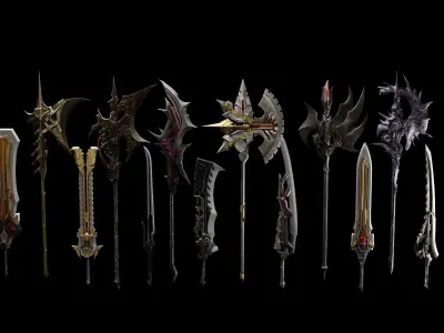 Fantasy Weapons Models For Games with Textures Low-poly 3D model