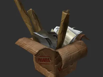 Trash Bag Dumpster Cardboard Box Low-poly 3D model