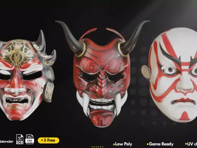 15 Japanese Mask Vol1 Low-poly 3D model