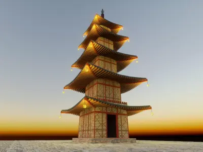 Stylized Japanese Pagoda  3D model