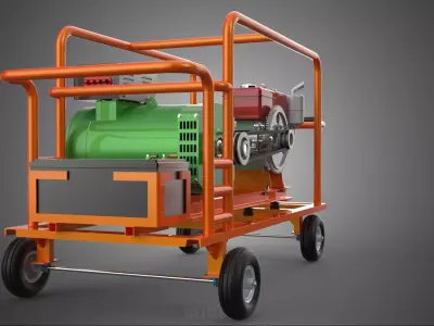 HANDLE WHEELED DOLLY TROLLEY DIESEL POWER GENERATOR SET GENSET 3D model
