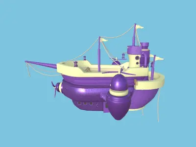 Cartoon Airship 07 - Purple Yellow - Low Poly Ship Low-poly 3D model