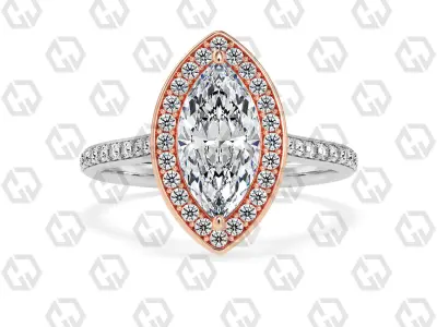 Ring 195 Marquise Shape Cathedral Halo pave set with Gems 3D print model