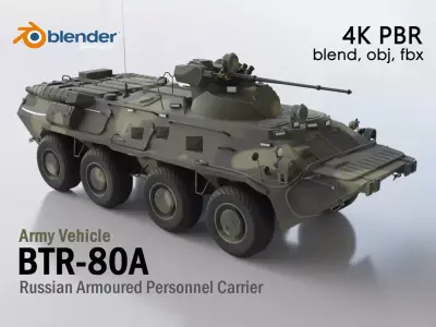 BTR-80A - Armoured Personnel Carrier Low-poly 3D model