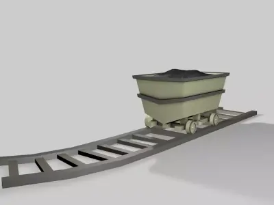 Minecart wheelbarrow with coal in it Low-poly 3D model
