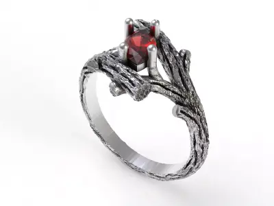 Marquise Diamond Branch Textured Ring 3D print model
