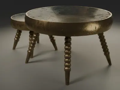 Round Table Set  PBR Textured Low-poly 3D model
