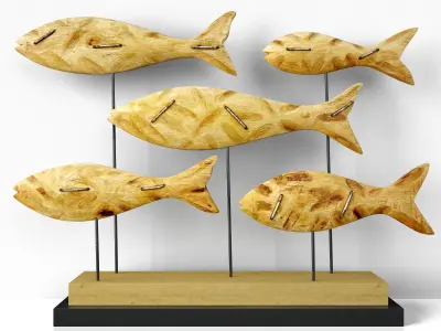 Mango Wood Fish Statue 3D model