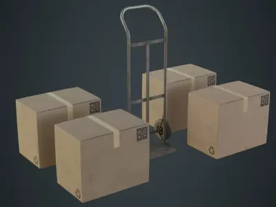 Hand Truck And Boxes 3B Low-poly 3D model