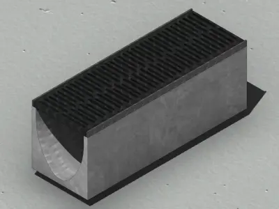 V300 Concrete Drain Channel with Grate 1000mm 3D model