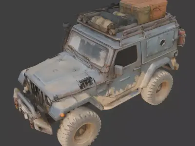 Damaged Post Apocalyptic Off Road Jeep 3D Model V05 Low-poly 3D model