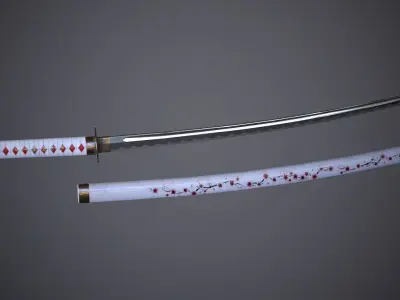 Katana Sakura - model and textures  Low-poly 3D model
