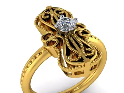 Vintage art nouveau classic millgrain Ladies Ring 3DModel 3D print model