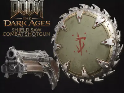DOOM Inspired Weapon Pack Shield Saw and Combat Shotgun 3D Model 3D model