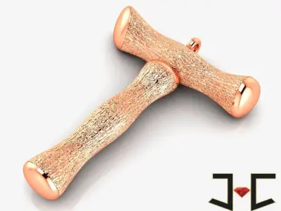 0167 - Wooden Texture T Shape Antique Gold Pendant 3D print model