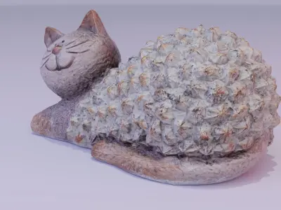 The cat statuette  Low-poly 3D model
