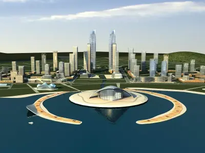 Architecture futuristic city on water 3D model