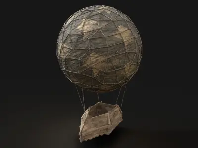 AAA NEXTGEN Medieval Small Balloon Airship Primal Wooden Machine Low-poly 3D model