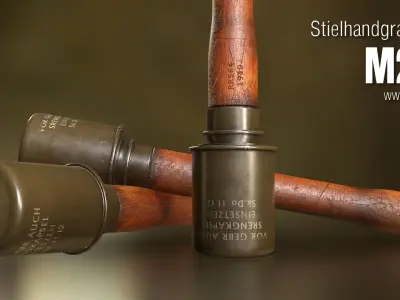 WW2 German M24 Stick Grenade Low Poly Game Asset Low-poly 3D model