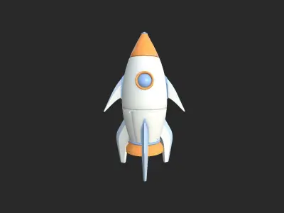 Cartoon Spaceship 01 White Orange - Spacecraft Vehicle SciFi Low-poly 3D model