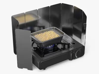 Camping Stove with Boiling Instant Noodles 3D model