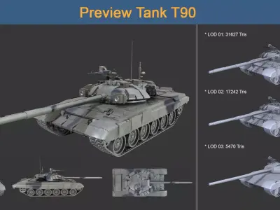 Asset - Army - Tank - T90 Low-poly 3D model