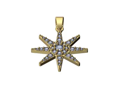 Diamond 8 point star cluster pendant and charm 3D print model