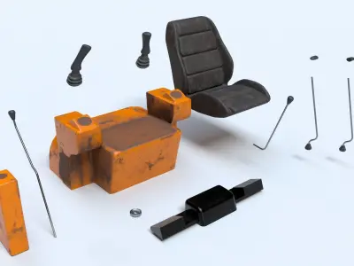 Excavator Digger Truck Cab Interior Low-poly 3D model