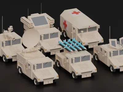 Cartoon HUMVEE Military Hummer Collection Low-poly 3D model