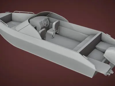 boat with motor low-poly game ready Low-poly 3D model