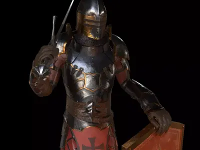 Knight Armor with sword and shield Low-poly 3D model