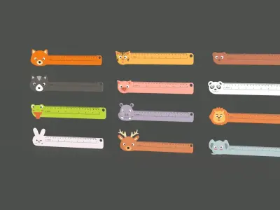 Ruler With Animal Adorable Pack 01 Low-poly 3D model