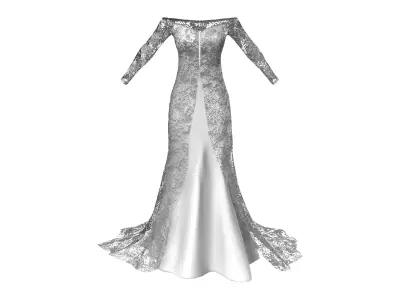 Off Shoulder Lacey Long Bridal Gown Dress Low-poly 3D model