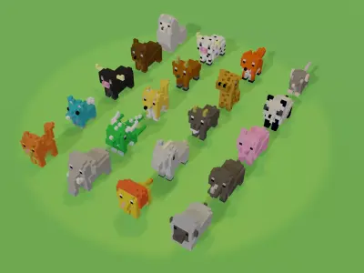 Voxel animals Pack Low-poly 3D model