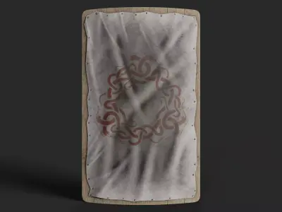 Slavic square leather shield-painted white with  uroboros symbol Low-poly 3D model