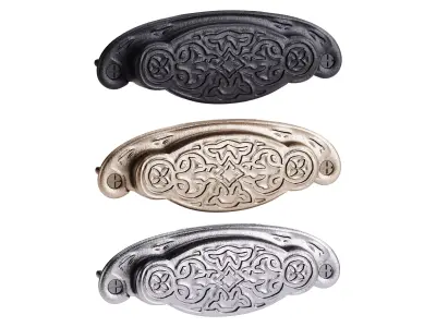 Black Floral Cabinet Drawer Cup Bin Pull Wrought Iron 3D model