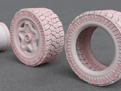 Off road tire and rim with and without dirt textures  3D model