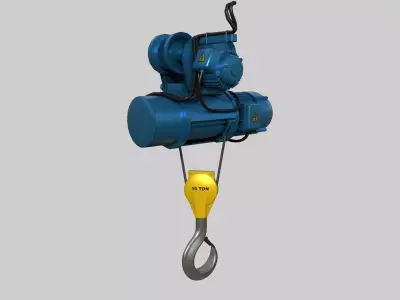 Electric Hoist Motor with Hook Assembly Low-poly 3D model