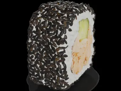 Sushi Fried salmon cucumber curry sauce sesame seeds 3D model
