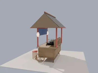 Japanese Oden Yatai Food Stall - Low Poly Game Ready PBR Low-poly 3D model