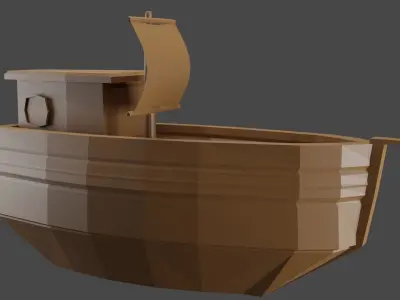 Ship Model wooden boat with sails Low-poly 3D model