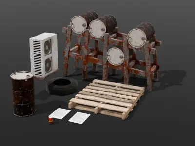 Industrial Props 3D Model  Low-poly 3D model