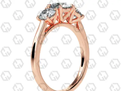 Ring 139 Round 3 stone ring plain cathedral shank 3D print model