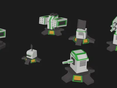 Turret Weapon Pack - 12 Guns Low-poly 3D model
