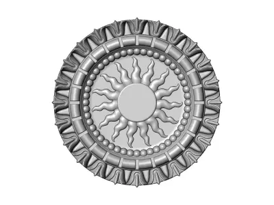 Sun and flower carved ceiling medallion rosette relief sculpture 3D print model