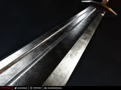 Runic Flachion Sword - Steel and Bronze - PBR game ready weapon Low-poly 3D model