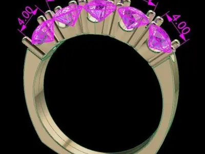 5 Stone Engagement Band 4mm 3D print model purchase